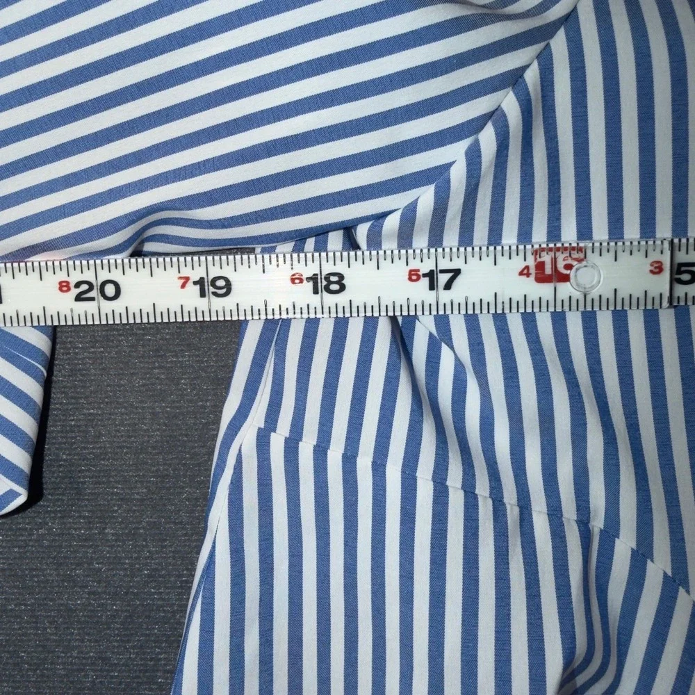 Tuckernuck Blue and White Striped V-Neck Peplum Blouse